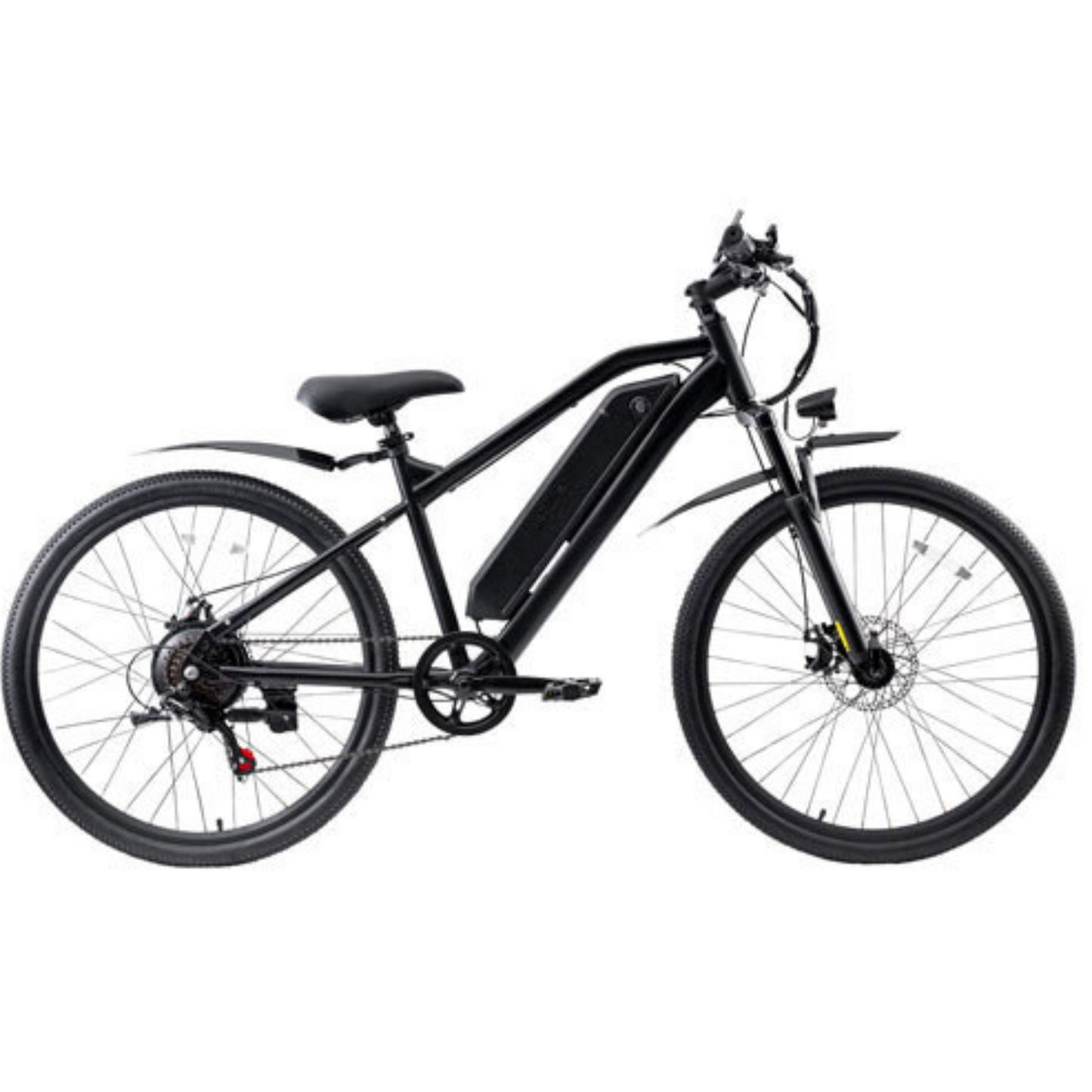 E-MTN / 20 mph Max Speed / 31 mi. Range 26" x 1.95" Tires, Recommended Rider Height 5'5"- 6'. Rider Weight Up to 265 lbs.